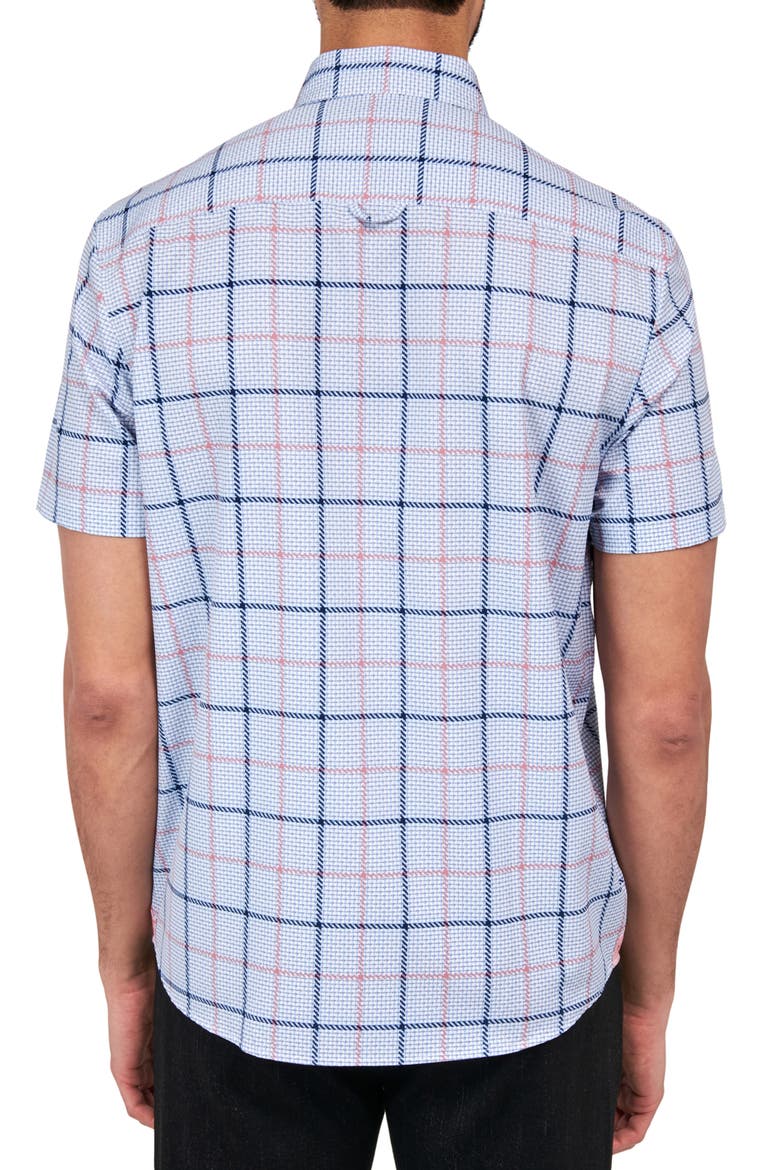Slim Fit Gowanus Textured Grid 4-Way Stretch Performance Short Sleeve Shirt, Alternate, color, NAVY/PINK