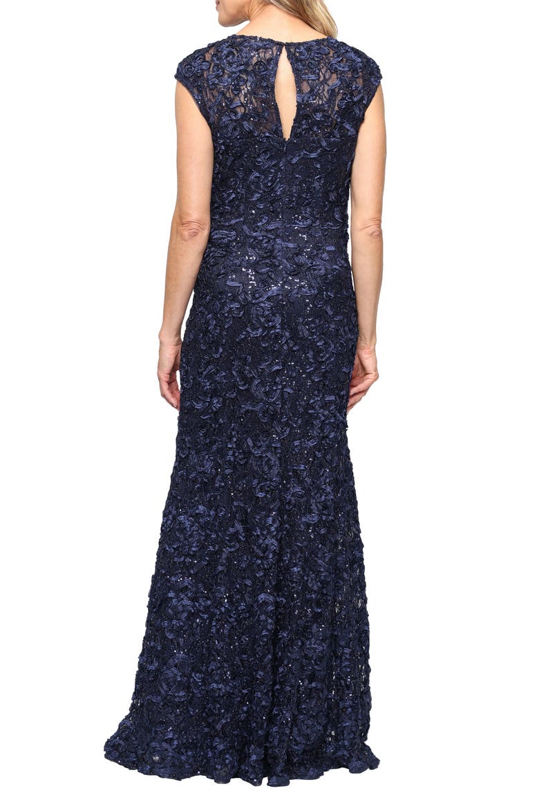Soutache Mermaid Gown with Shawl, Alternate, color, NAVY
