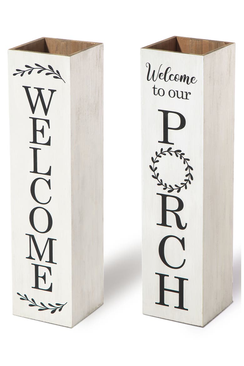 Double Sided Solid Wood Boxed "WELCOME PORCH" Porch Sign, Main, color, White