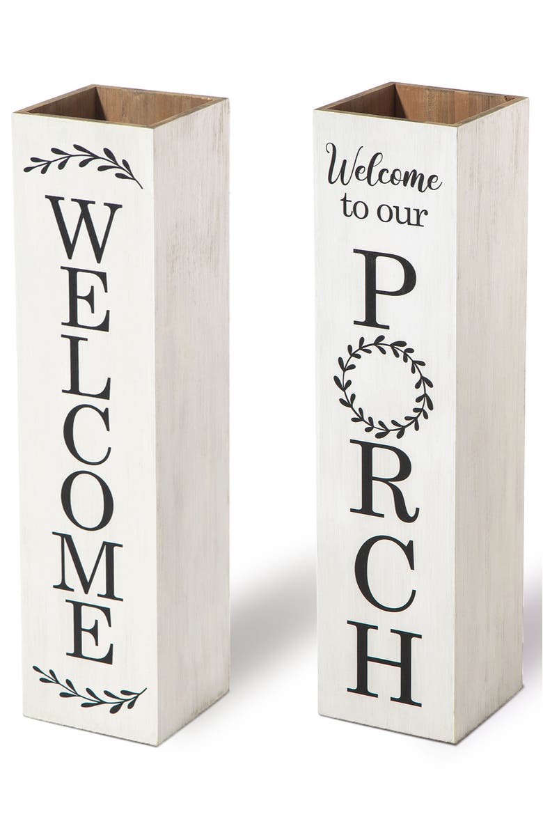Glitzhome Double Sided Solid Wood Boxed "WELCOME PORCH" Porch Sign, Main, color, White