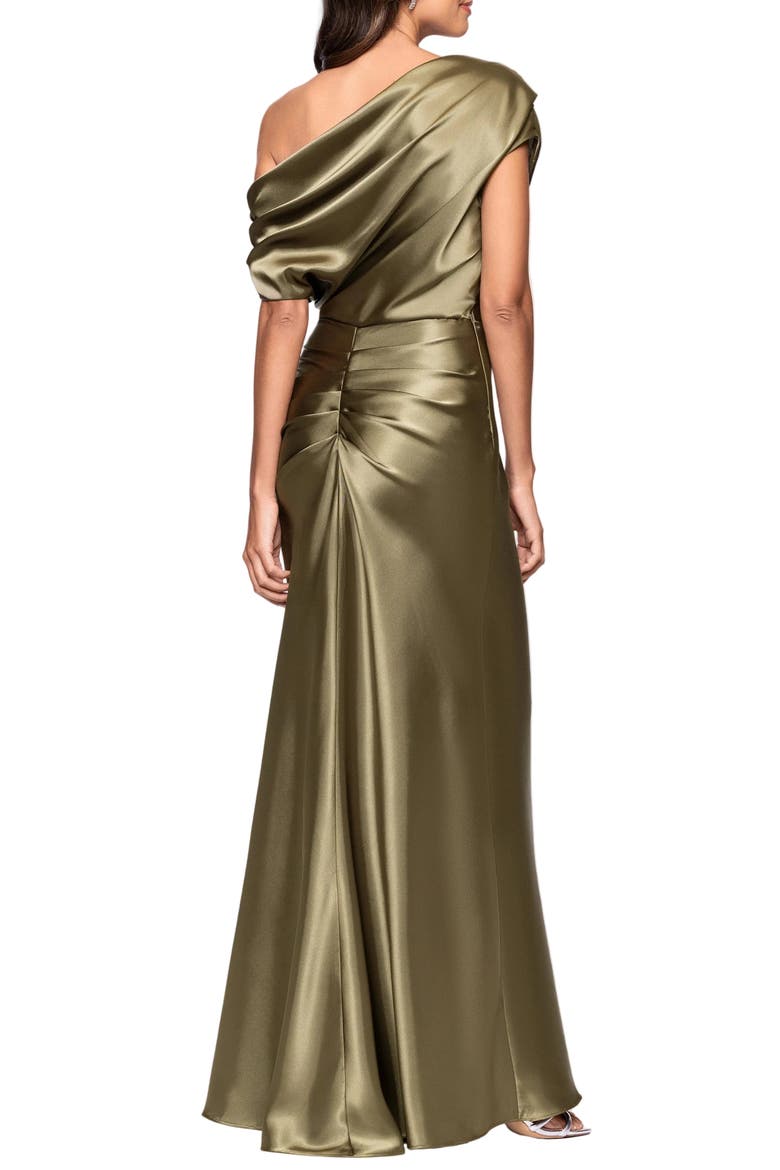 One-Shoulder Satin Gown, Alternate, color, OLIVE