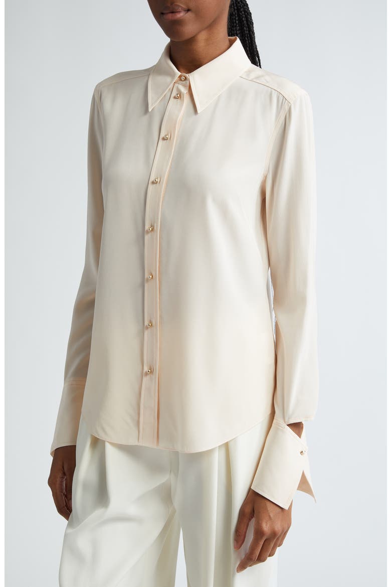 Split Cuff Silk Crêpe de Chine Button-Up Shirt, Alternate, color, SFPK SOFT PINK