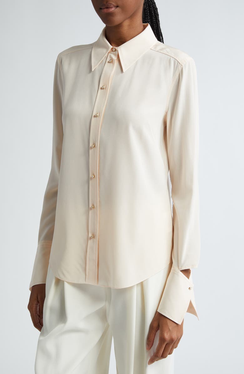 ST. JOHN Split Cuff Silk Crêpe de Chine Button-Up Shirt, Alternate, color,