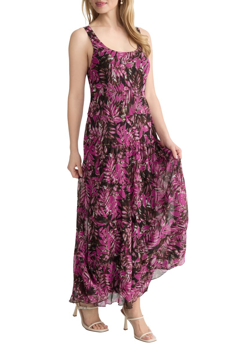 Jones New York Print Sleeveless Tiered Maxi Dress, Alternate, color, Bright Orchid Multi