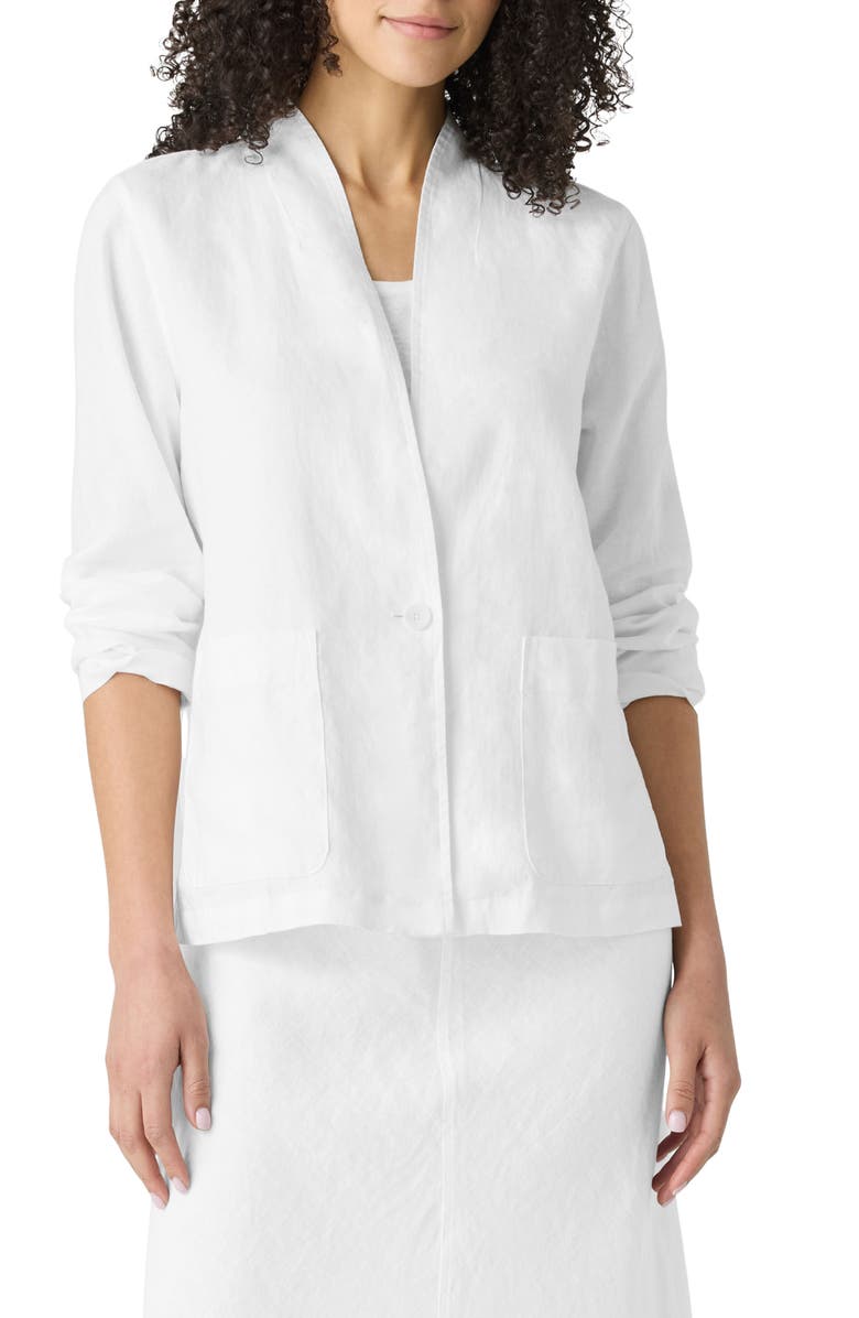 Eileen Fisher High Collar Organic Linen Jacket, Main, color,