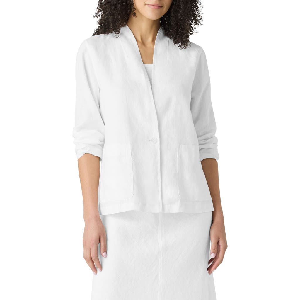 Eileen Fisher High Collar Organic Linen Jacket In White