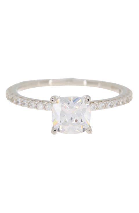 Sterling Silver Cushion CZ Silver Bridal Ring