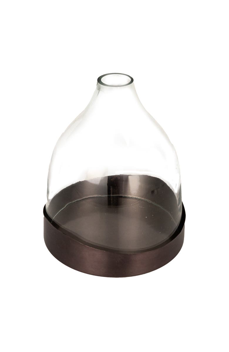 Storied Home Sophisticated Glass Cloche with Metal Tray, Clear and Black Nickel, Main, color, 