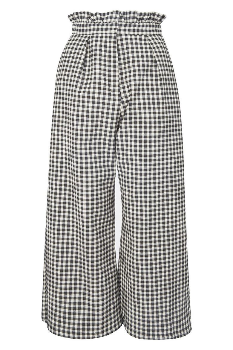 Ruffle Trim Gingham Trousers, Alternate, color, BLACK MULTI