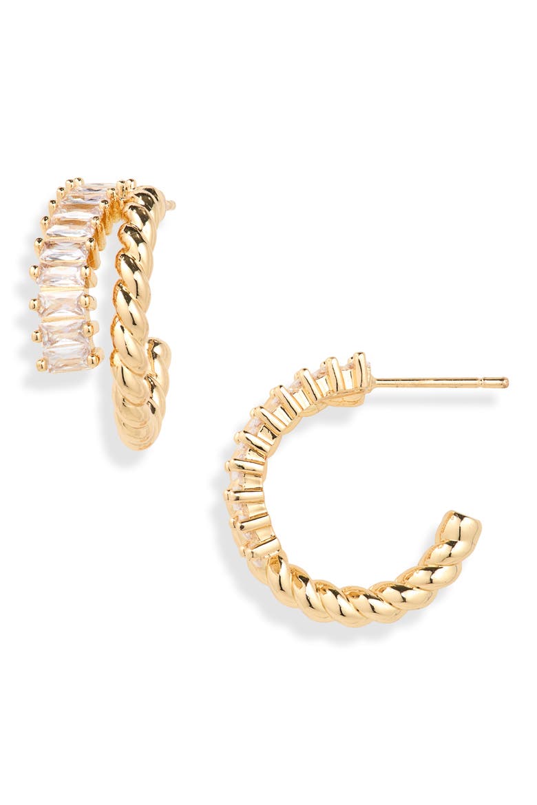 Double Line Cubic Zirconia Hoop Earrings, Main, color, GOLD