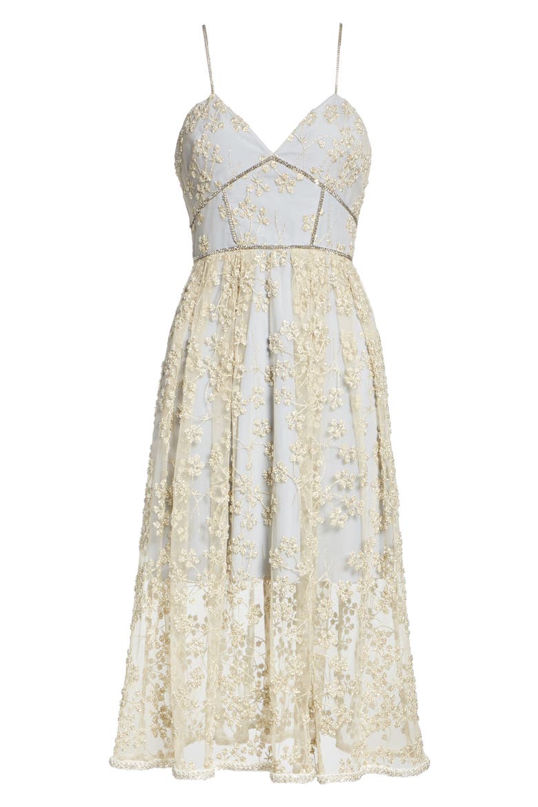 Metallic Floral Embroidery Chain Strap Dress, Alternate, color, GOLD/ GREY