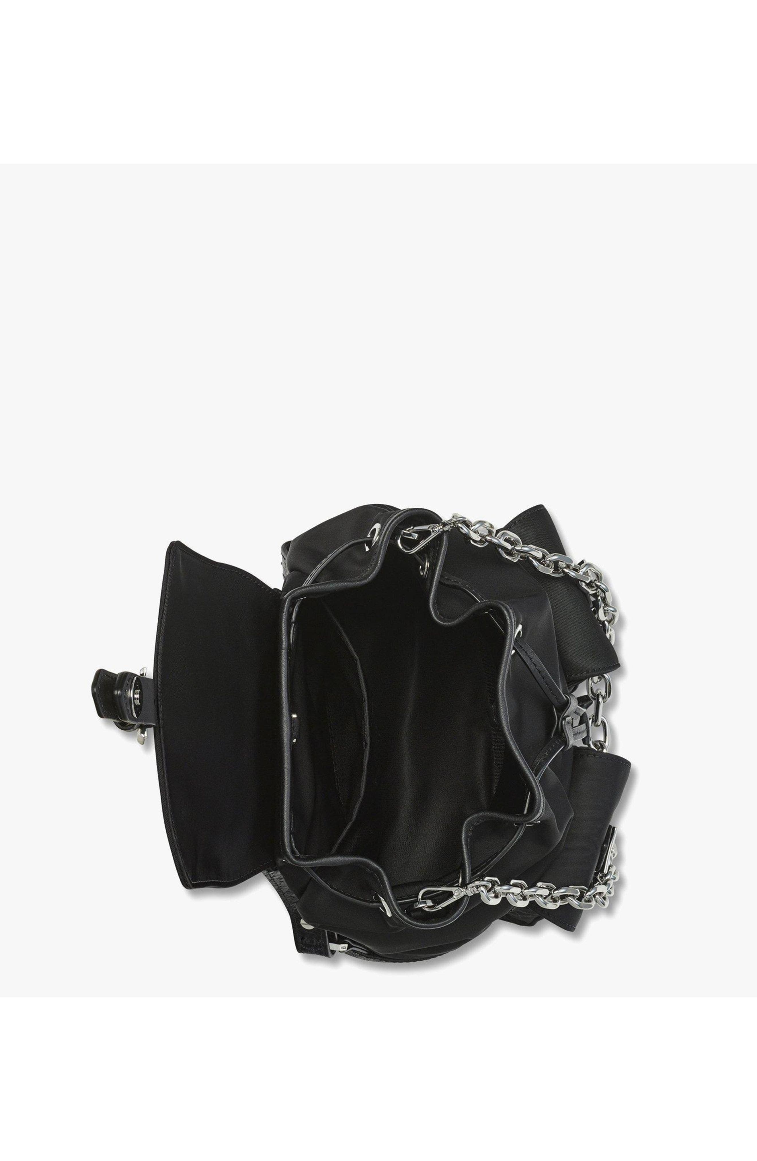 MCM Mini Aren Drawstring Backpack in ECONYL and Leather, Alternate, color, Black