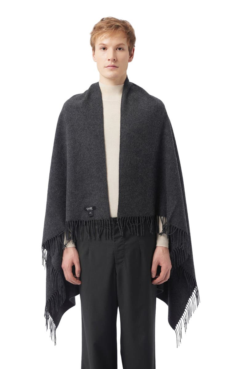 GOBI Mongolian Cashmere Medium Fringe Blanket, Alternate, color, Charcoal
