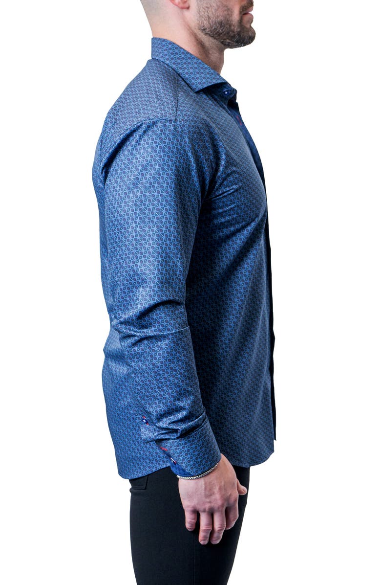 Maceoo Einstein Maze Gingham Blue Contemporary Fit Button-Up Shirt, Alternate, color, Blue