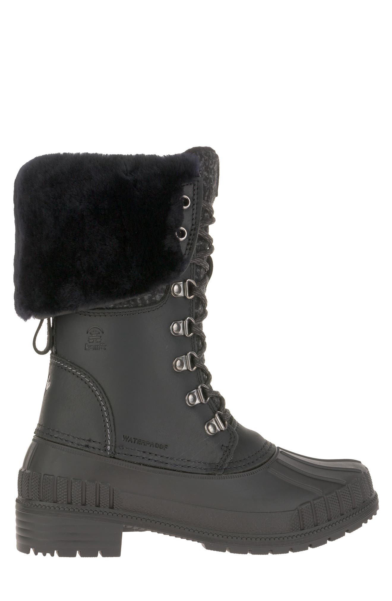 Kamik Sienna F 2 Genuine Shearling Trim Waterproof Boot, Alternate, color, Bk2-Black
