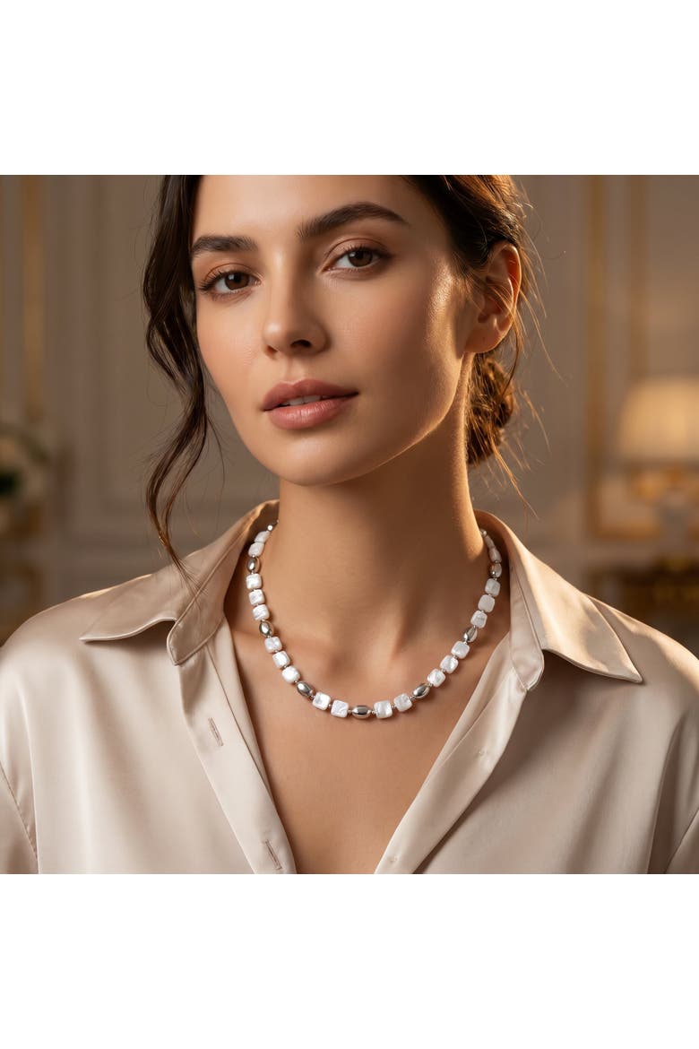 Pina Square Pearl Silver Necklace, Alternate, color, Silver