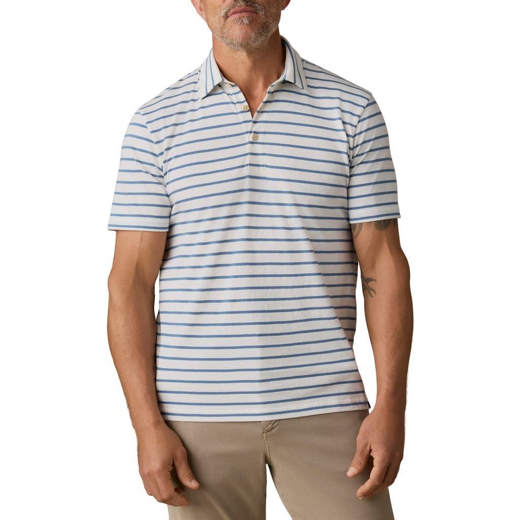 Faherty Retreat Stripe Short Sleeve Polo In White Marine Stripe