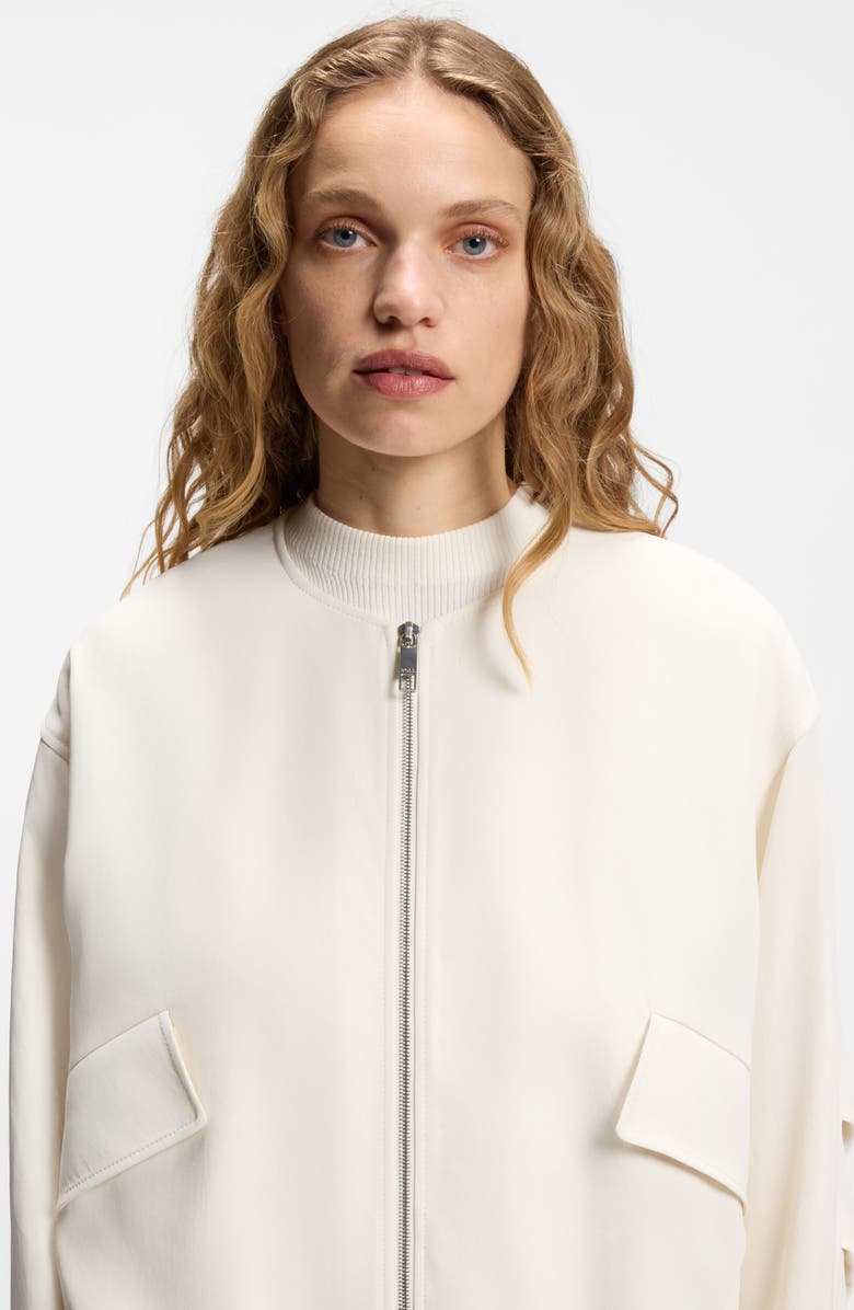 BOSS Jajila Bubble Hem Twill Bomber Jacket, Alternate, color, Soft Cream