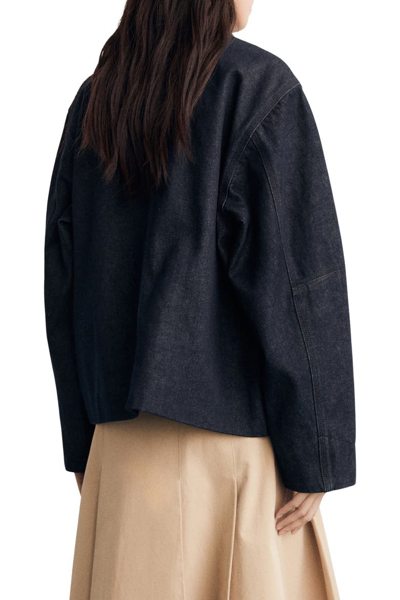 Faux Leather Collar Denim Jacket, Alternate, color, OPEN BLUE