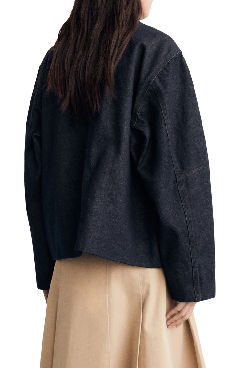 MANGO Faux Leather Collar Denim Jacket, Alternate, color, Open Blue