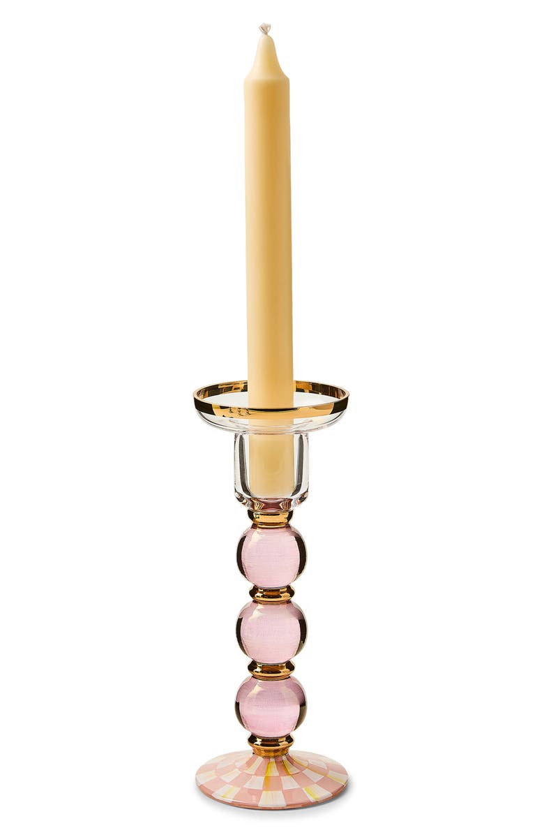 MACKENZIE CHILDS Rosy Check Large Glass Candleholder, Alternate, color, Rosy