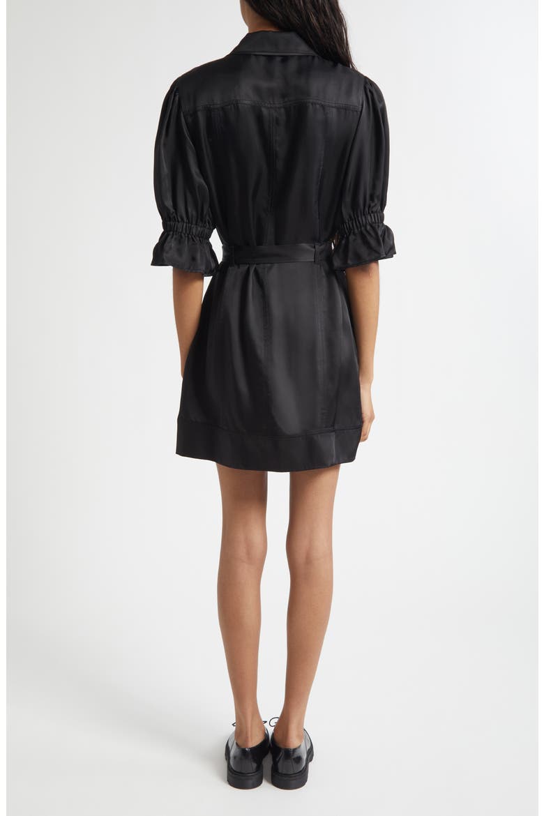 Holly Puff Sleeve Satin Dress, Alternate, color, BLACK