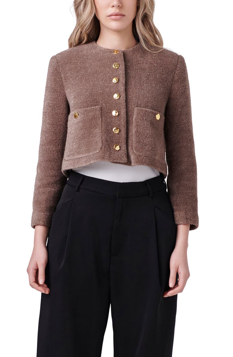 English Factory Crop Knit Jacket, Alternate, color, Brown