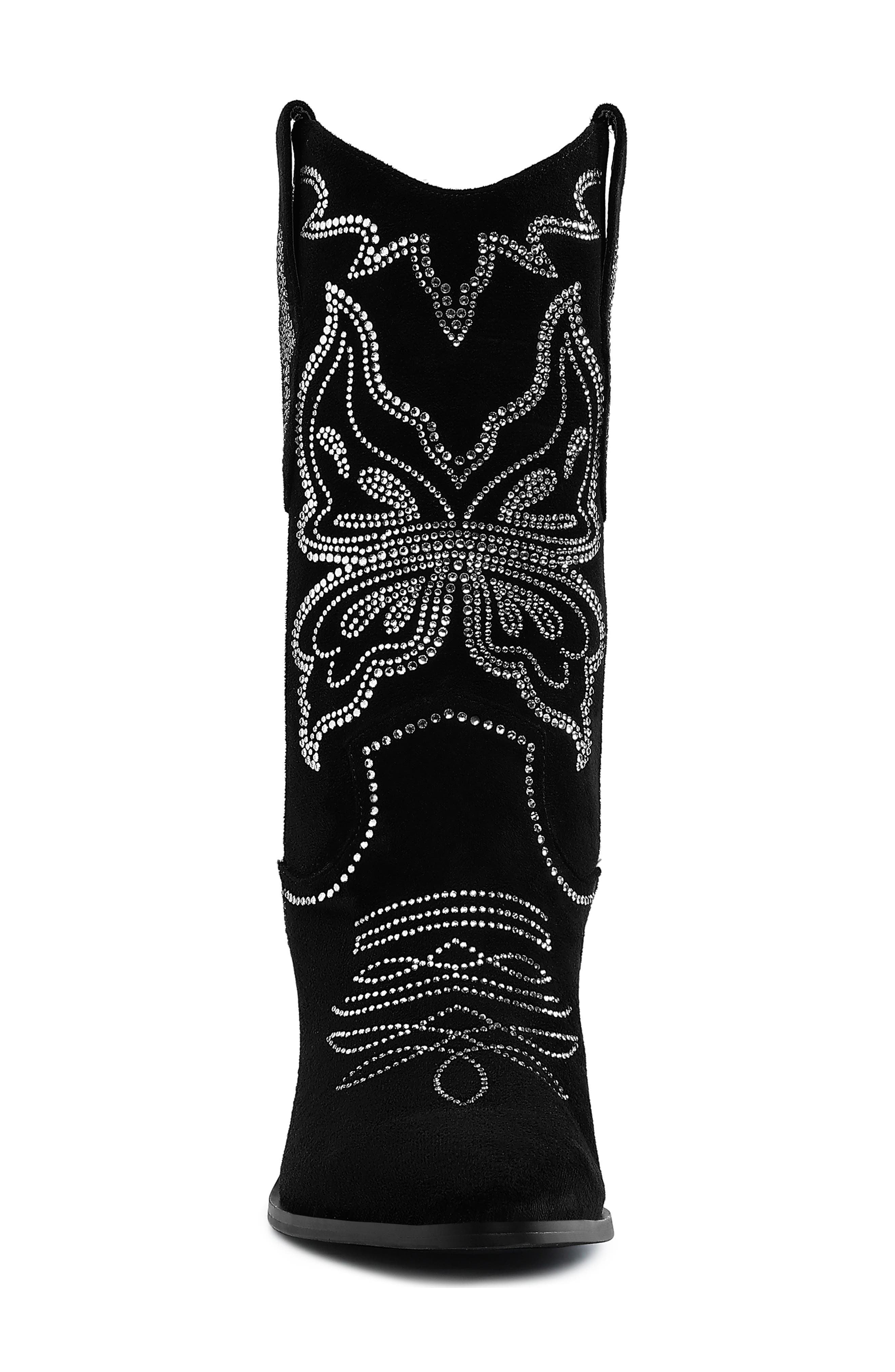 Rag & Co Latafa Rhinestone Western Boot, Alternate, color, Black