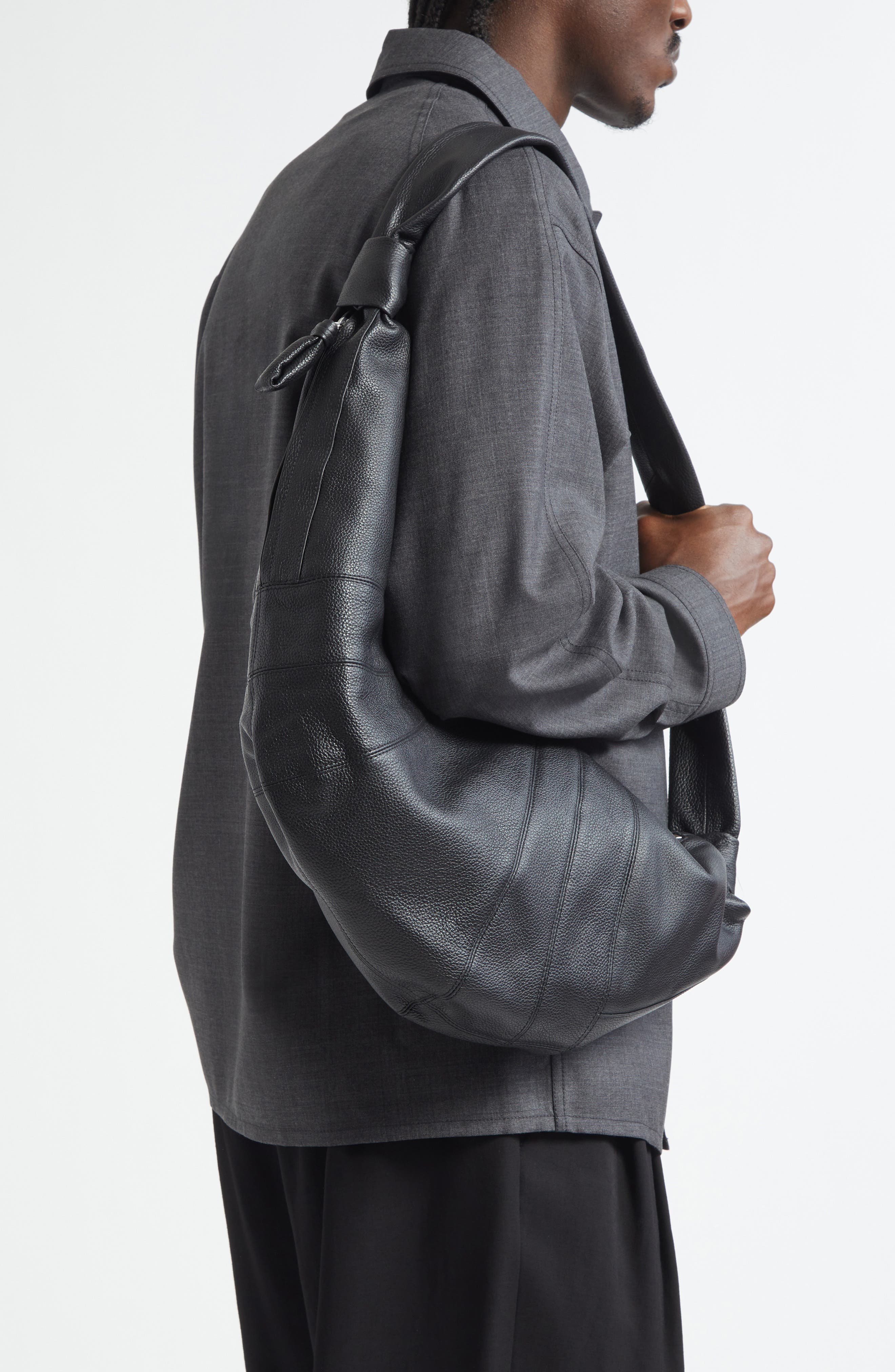 Lemaire Large Croissant Leather Bag, Alternate, color, Black