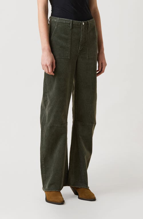 Le Jean Frayed Barrel Corduroy Utility Pants In Green