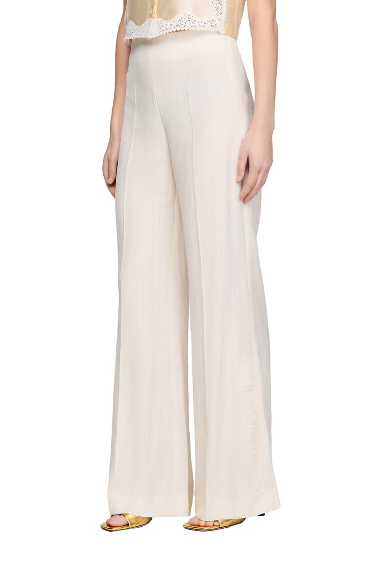 Buttoned-slit straight-leg trousers, Main, color, Ecru