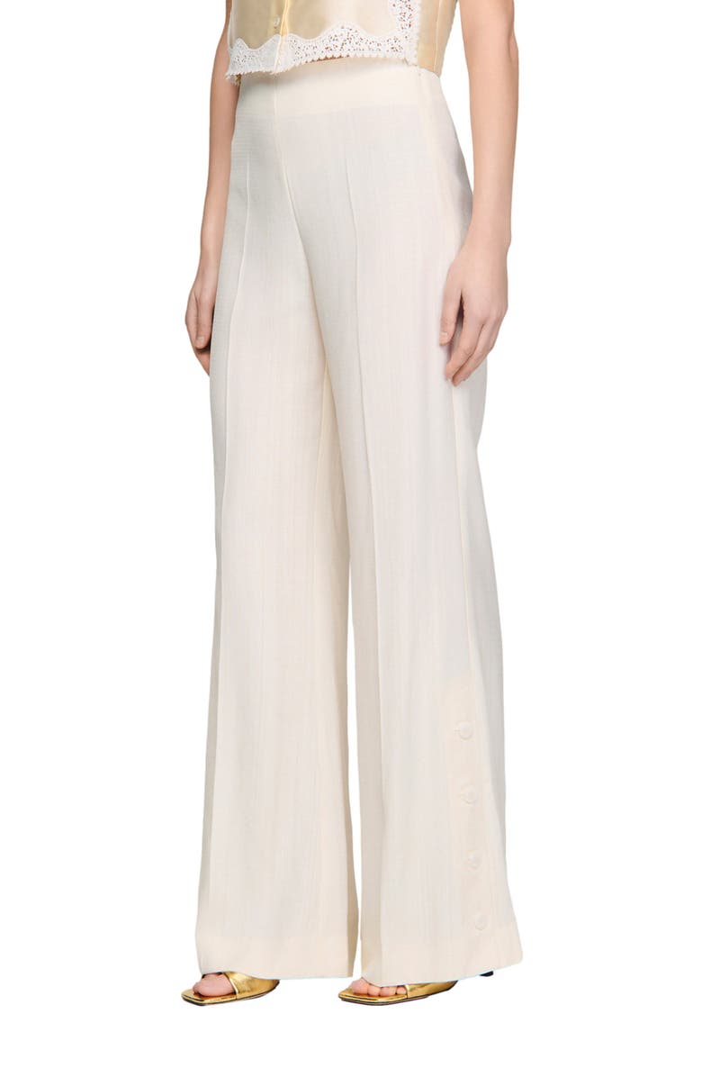 SANDRO Buttoned-slit straight-leg trousers, Main, color, Ecru