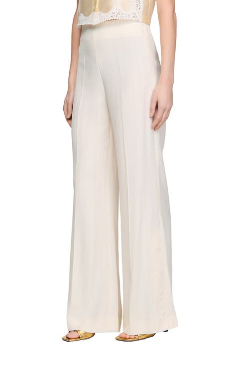 Buttoned-slit straight-leg trousers