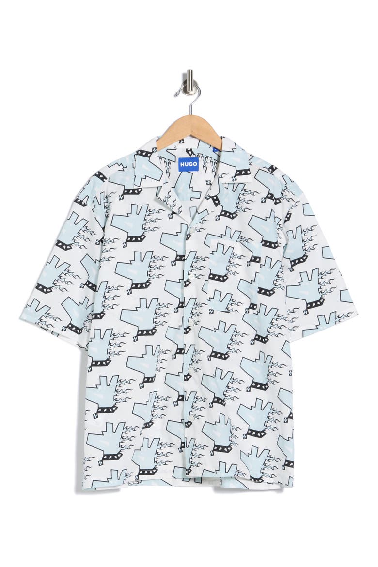 Eligino Graphic Print Cotton Camp Shirt, Alternate, color, WHITE