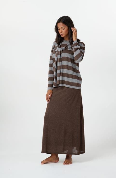 Willa Lined Metallic Knit A-Line Skirt