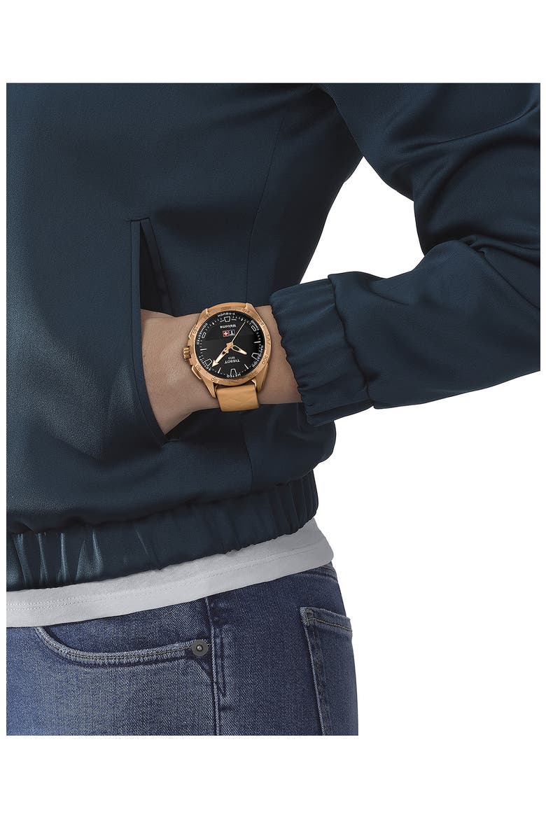 T-Touch Connect Solar Smart Leather Strap Watch, 47.5mm, Alternate, color, ROSE GOLD
