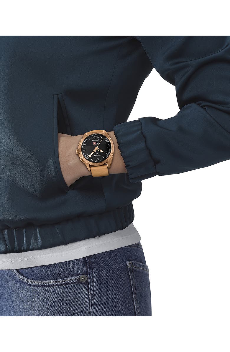 Tissot T-Touch Connect Solar Smart Leather Strap Watch, 47.5mm, Alternate, color, Rose Gold