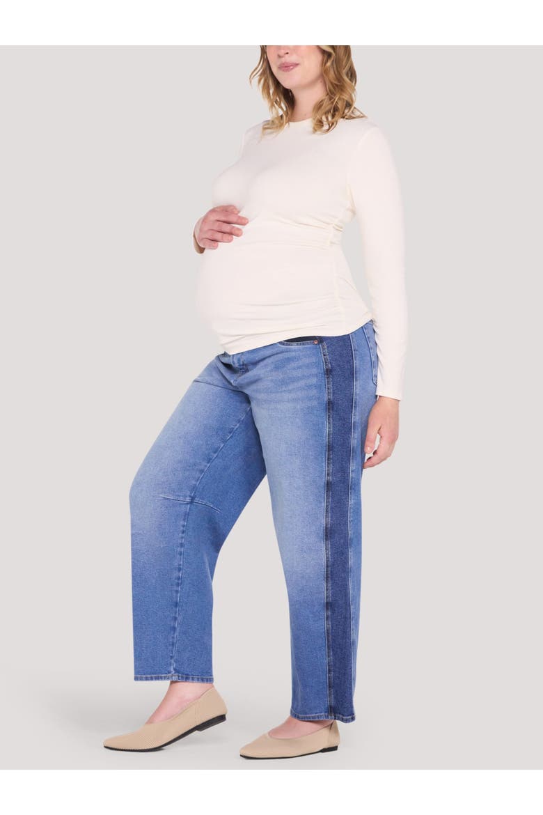Under Belly Side Panel Barrel Leg Jean, Alternate, color, Medium Wash with Dark Panel