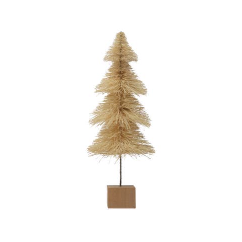 Sisal Bottle Brush Tree with Wood Base, Cream