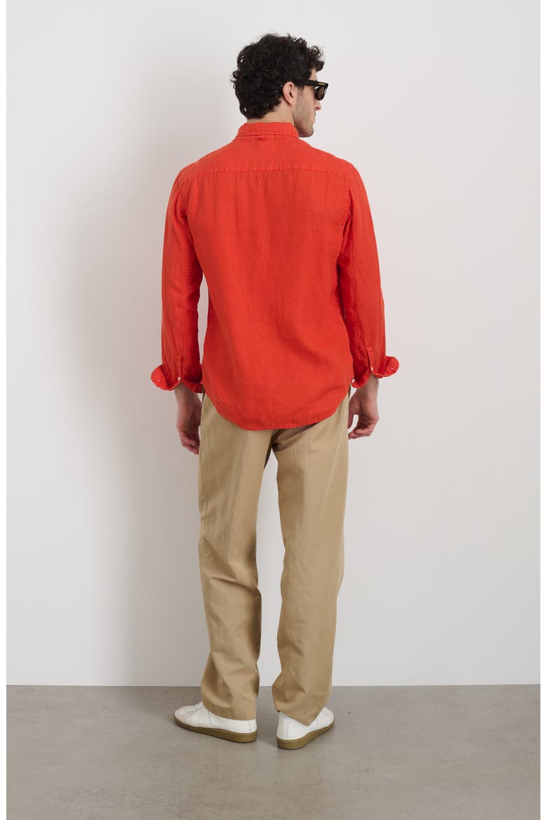 Mill Linen Button-Down Shirt, Alternate, color, TANGERINE