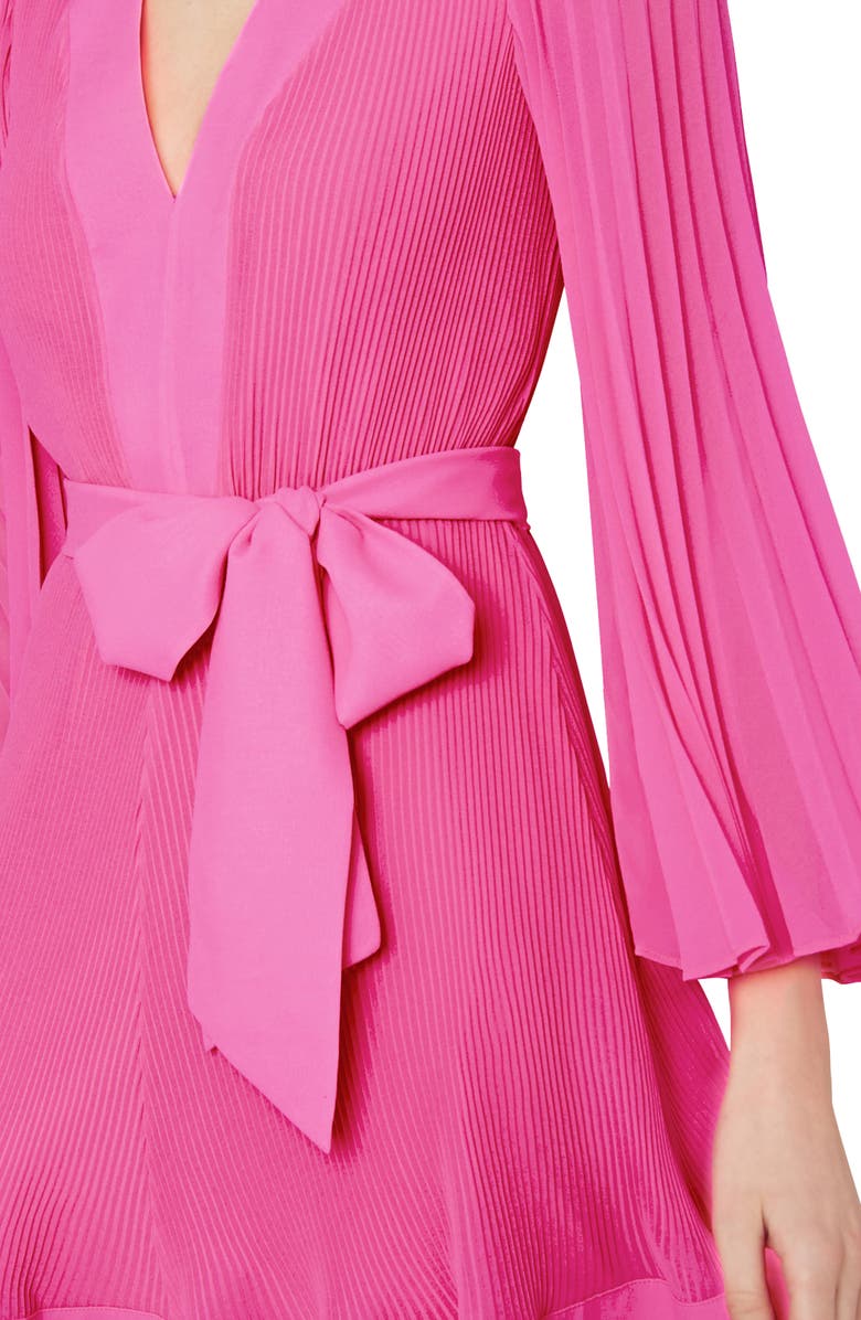 Milly Oakley Pleated Long Sleeve Tie Waist Dress, Alternate, color,