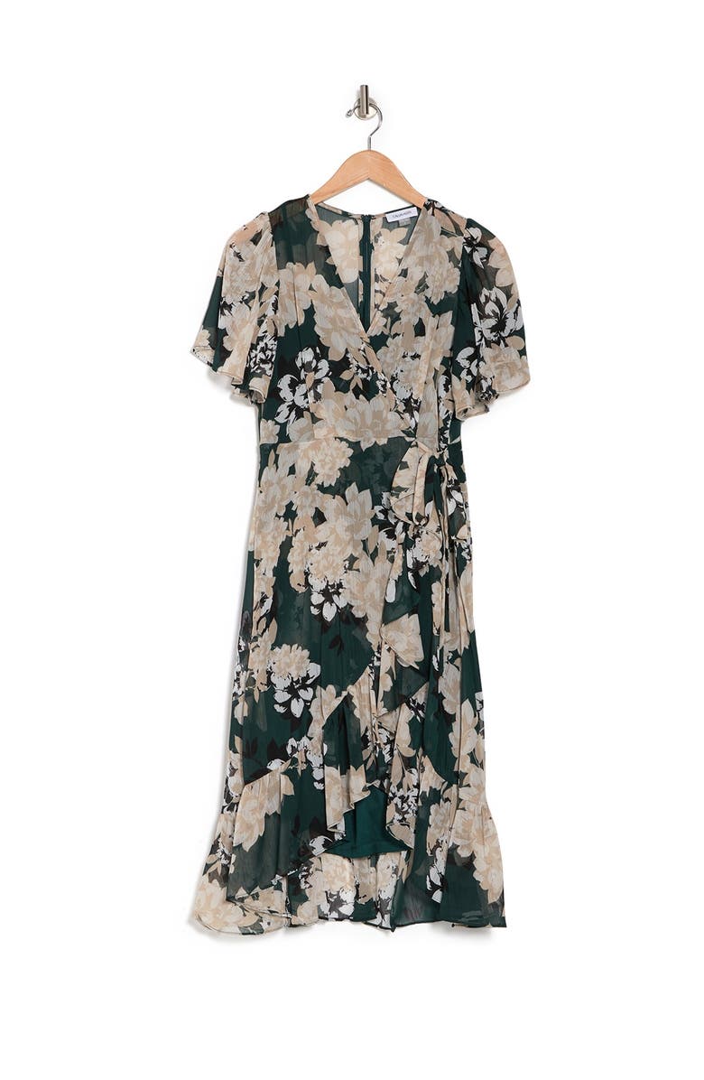 Calvin Klein Floral Surplice Midi Dress, Alternate, color, 