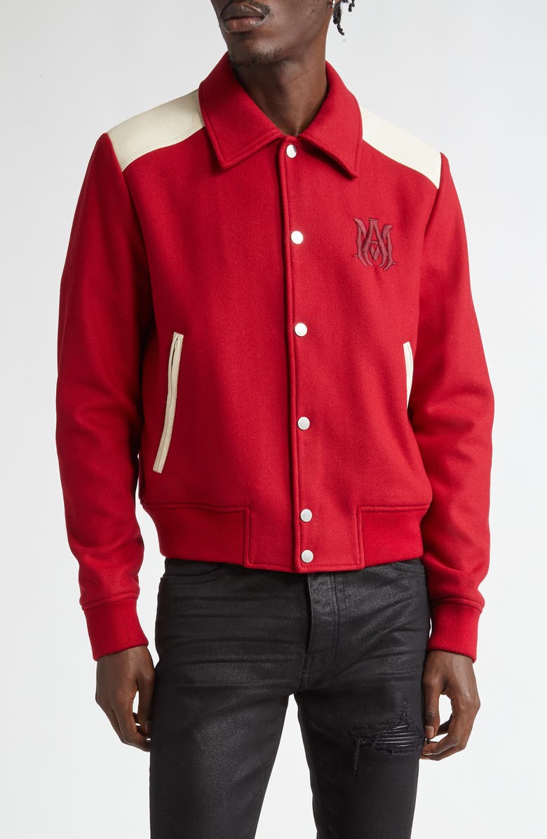 AMIRI MA Wool & Leather Band Jacket, Main, color, Red