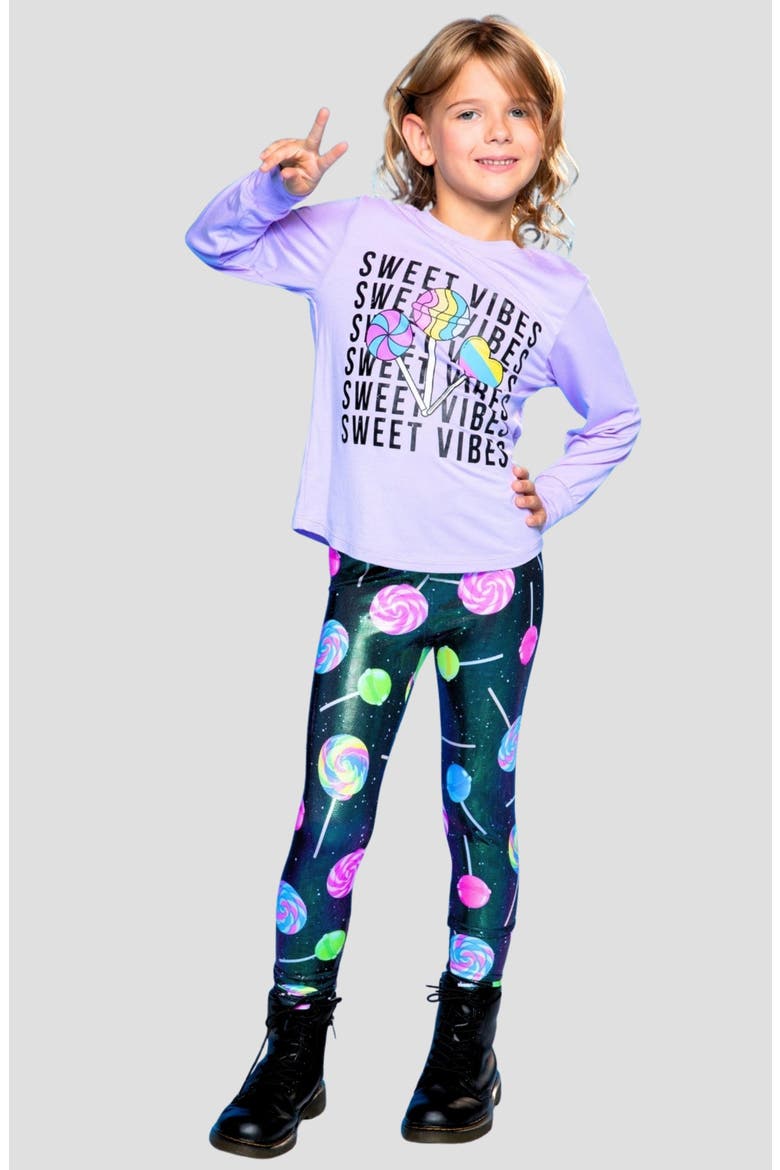 Kids' Glitter Shine Leggings, Alternate, color, BLK LOLLIPOPS