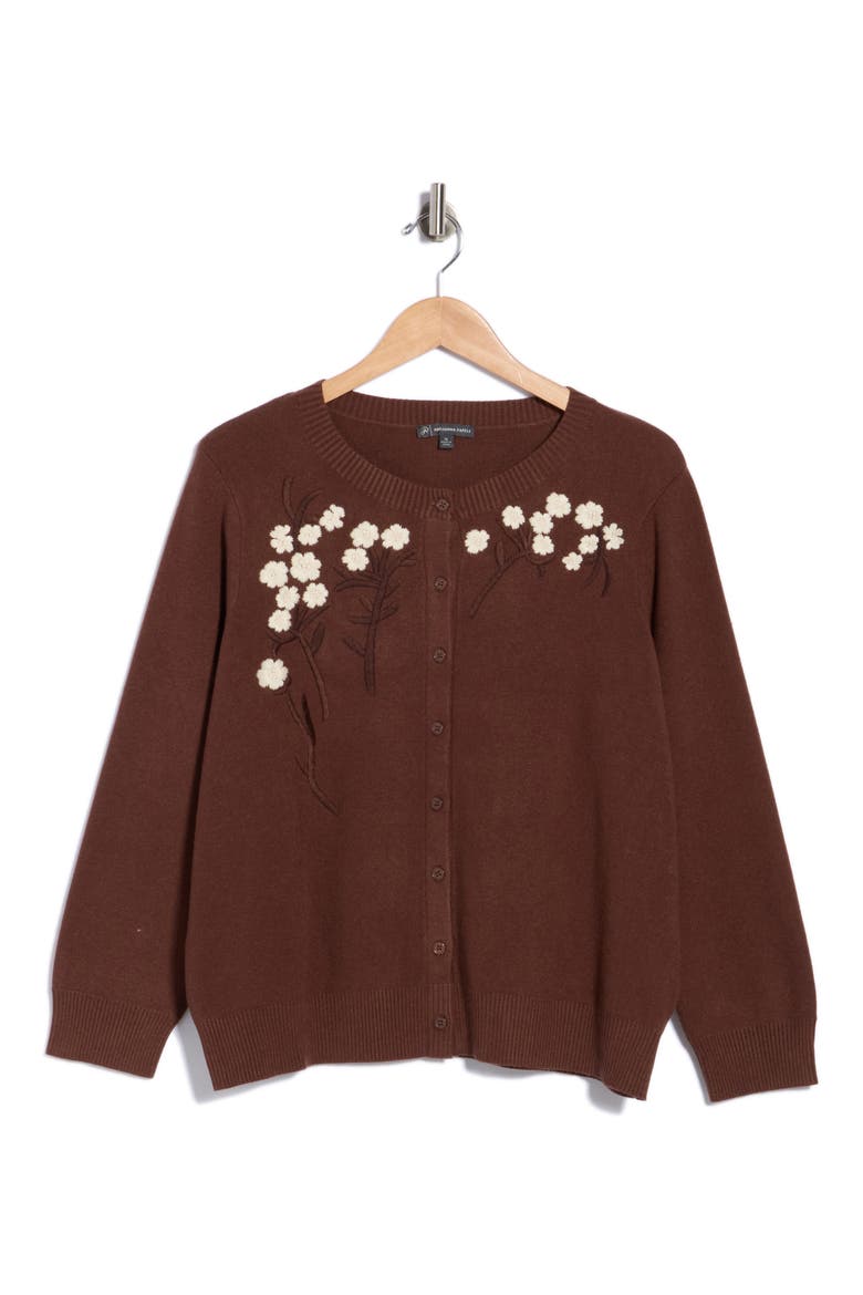 Embroidered Crewneck Cardigan, Main, color, TRUFFLE/ CREAM