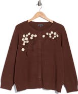 Adrianna Papell Embroidered Crewneck Cardigan