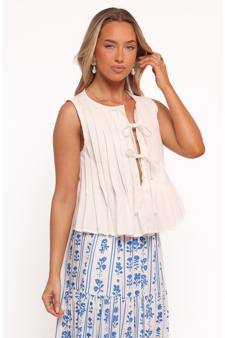 Delia Tie Front Pleat Tank, Alternate, color, WHITE