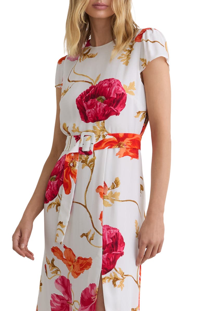 Reiss Lyra Floral Print Belted Maxi Dress, Alternate, color, Ivory/ Pink