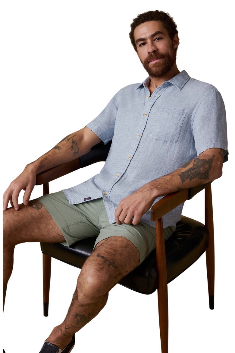 Palma Linen Short Sleeve Button-Up Shirt, Alternate, color, BLUE BASKETWEAVE