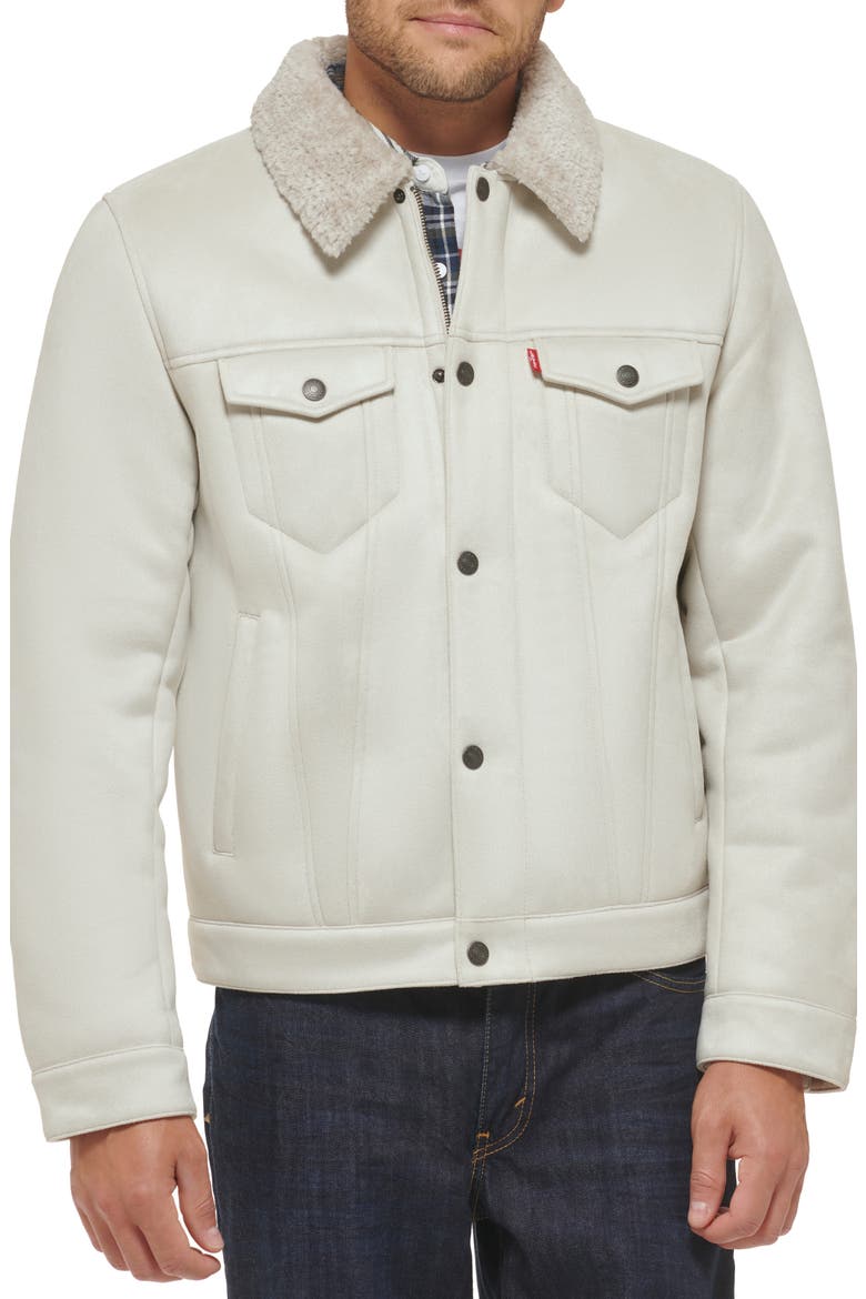 Levi's® Faux Shearling Lined Trucker Jacket, Main, color, CREAM